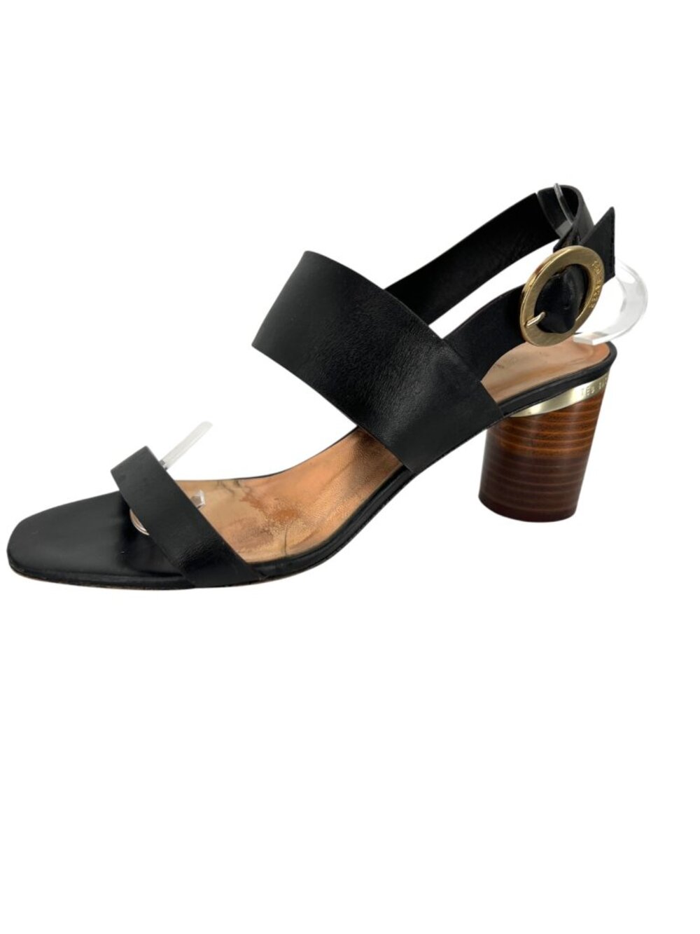 Ted Baker Azmara Black Leather Slingback Sandals Gold Buckle Block Heel Size 40